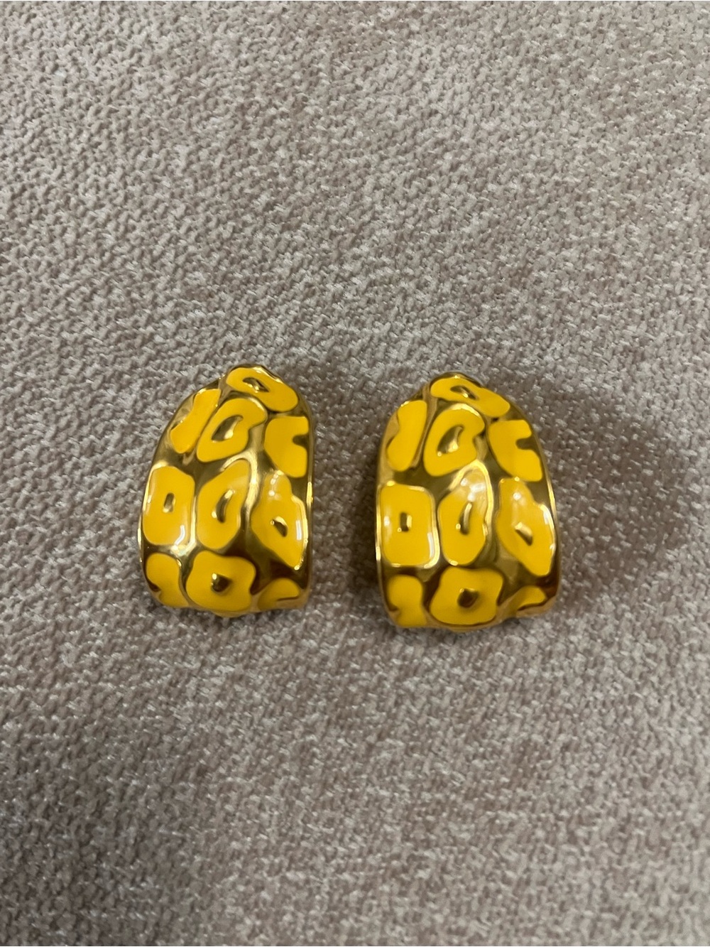 Yellow and Gold Tone Leopard Print Dome Clip-On Earrings